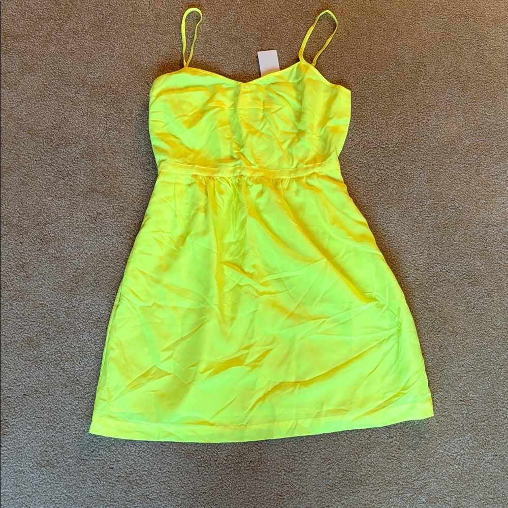 J. Crew Neon Yellow Mini Dress spaghetti straps summer NWT